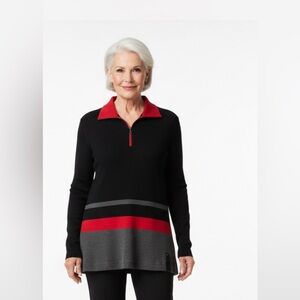 Vintage  Lauren Ralph Lauren Active Large Black  1/4 Zip Striped Preppy Classic‎